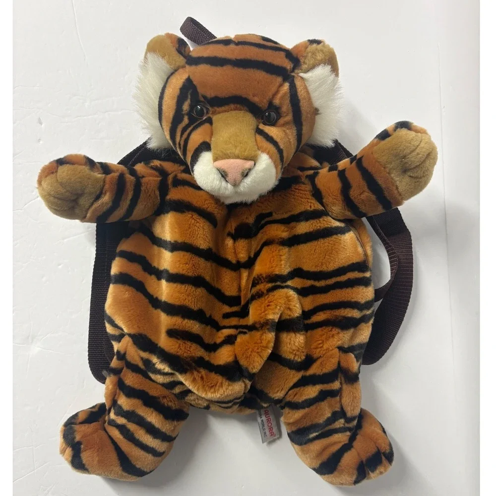 Aurora World Plush Tiger Backpack Orange Black Striped Animal Bag Adjustable